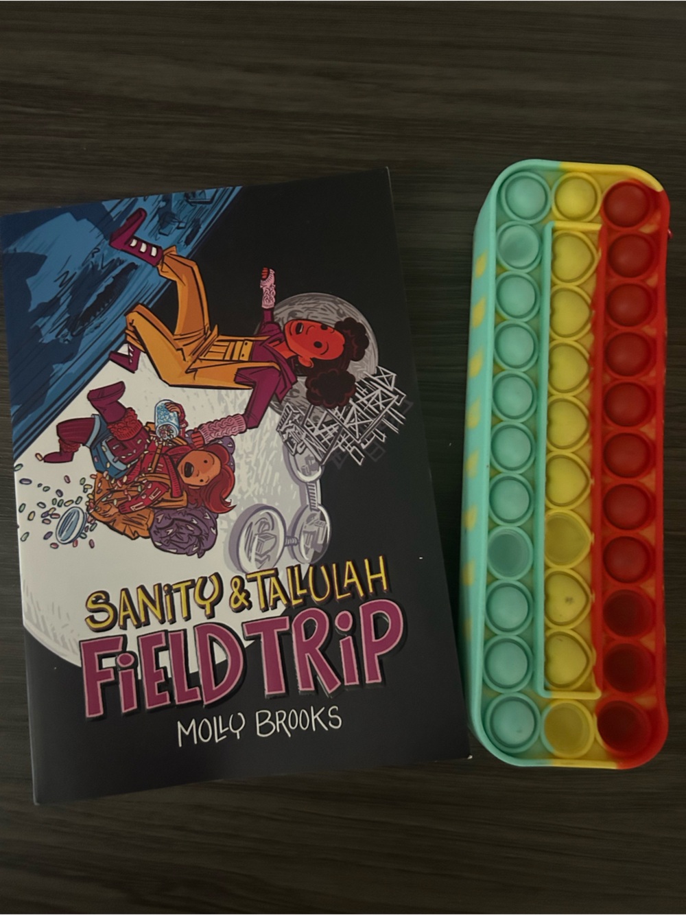 Sanity & Tallulah book and Rainbow Pop Fidget pencil case